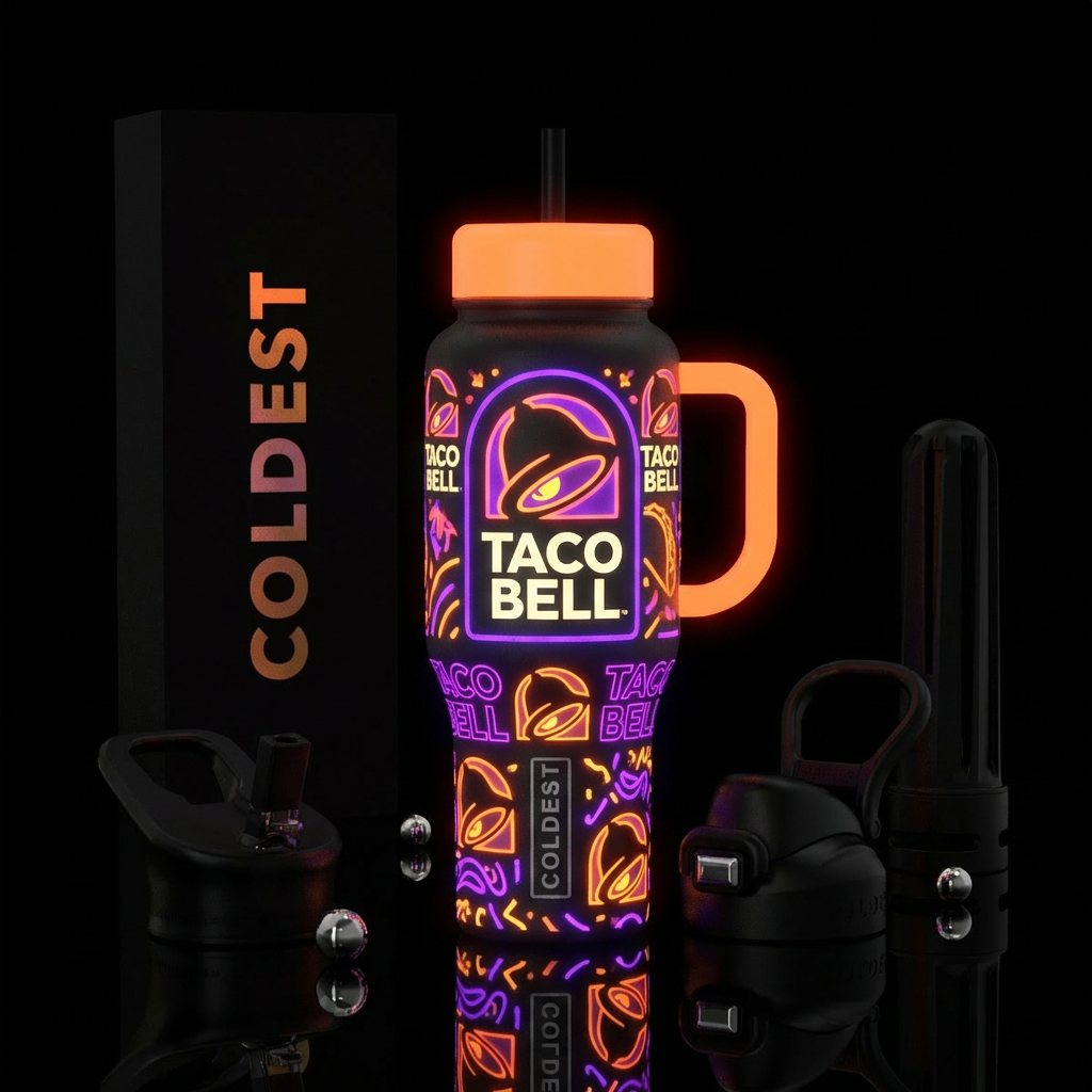 Tacobell, glowie water bottle design