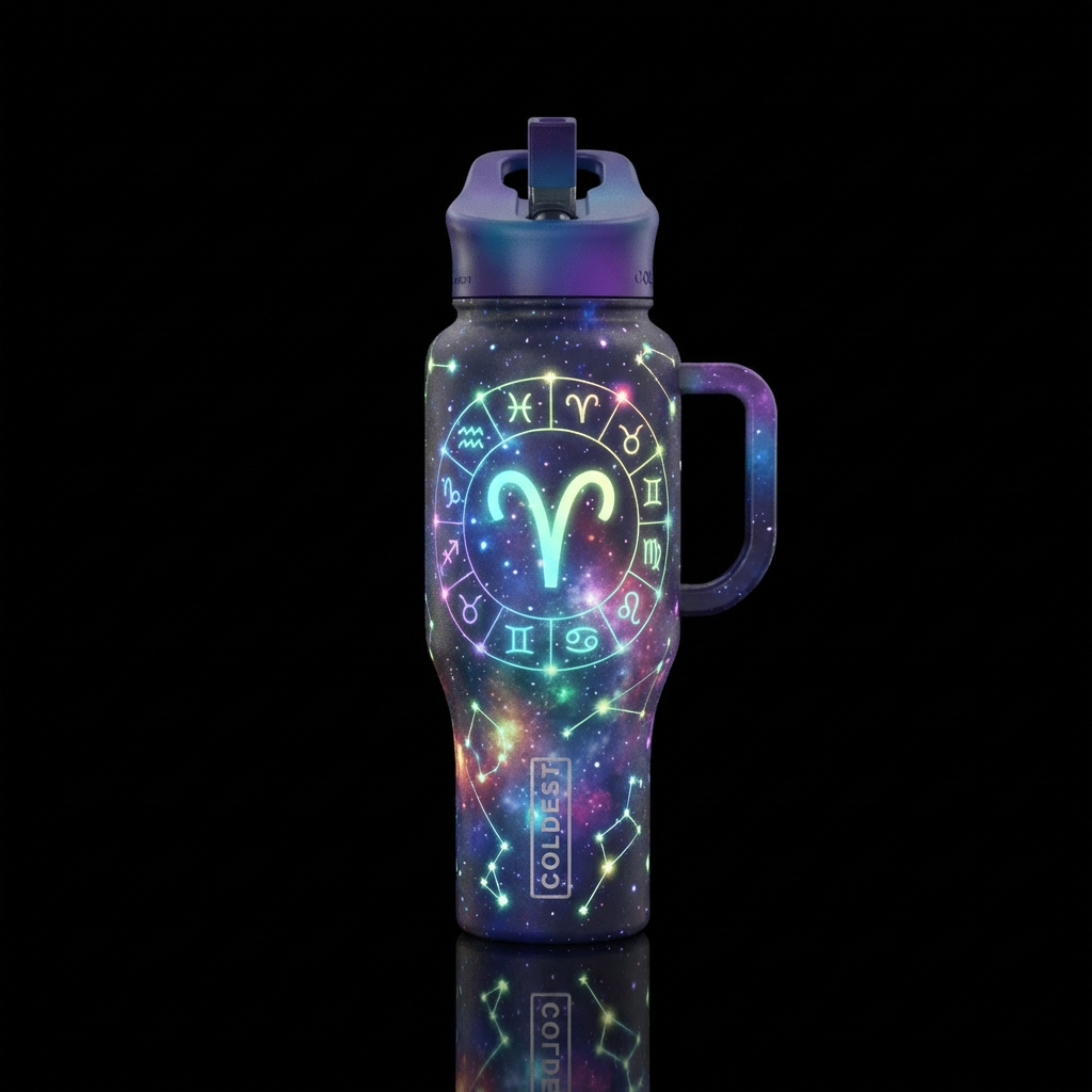 Aries glowie colorful stars zodiac water bottle design