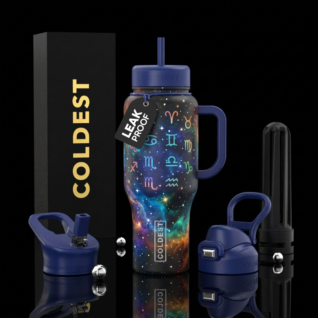 All zodiac signs stars lights colorful cloud water bottle design