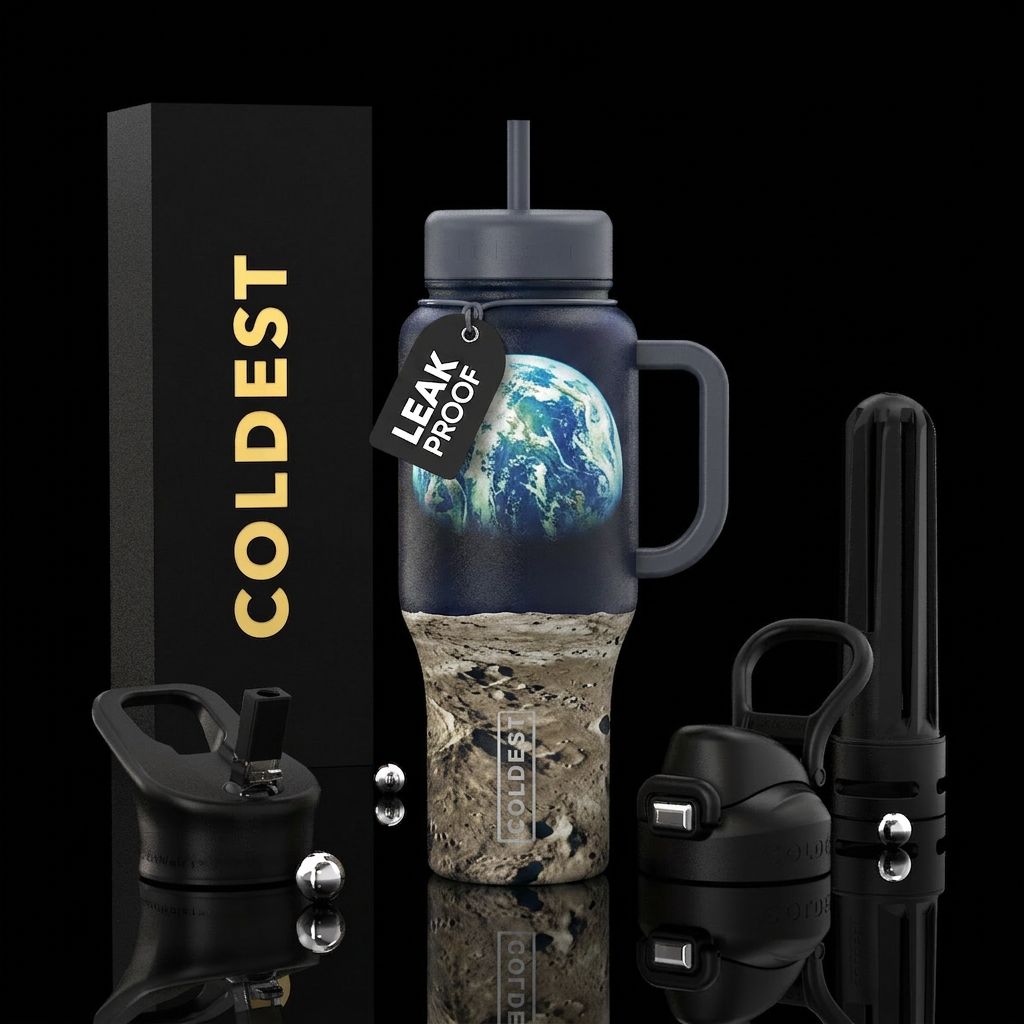 View of earth from the moon water bottle design