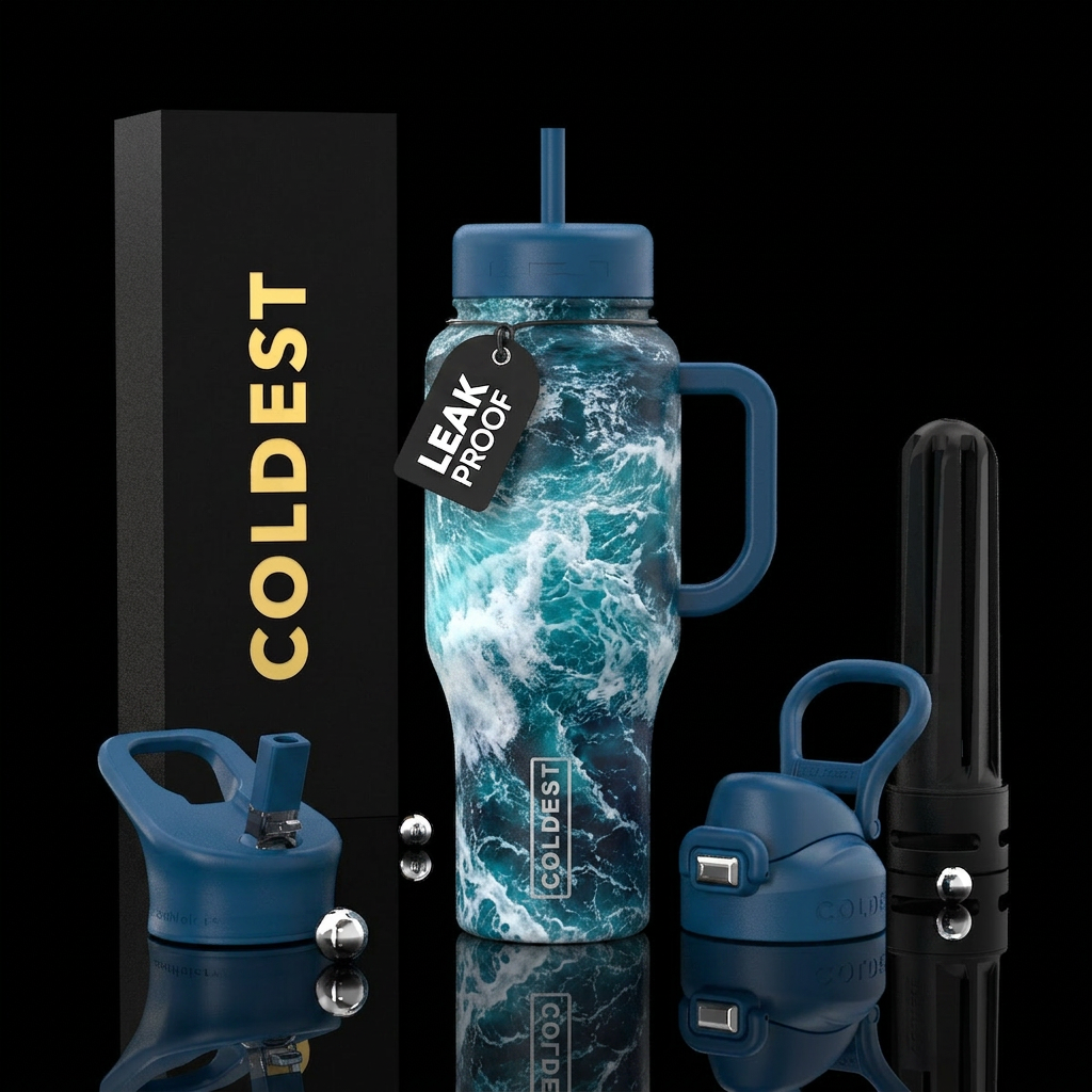 Crashing angry waves water bottle design