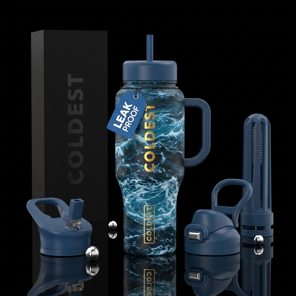 Crashing angry waves water bottle design