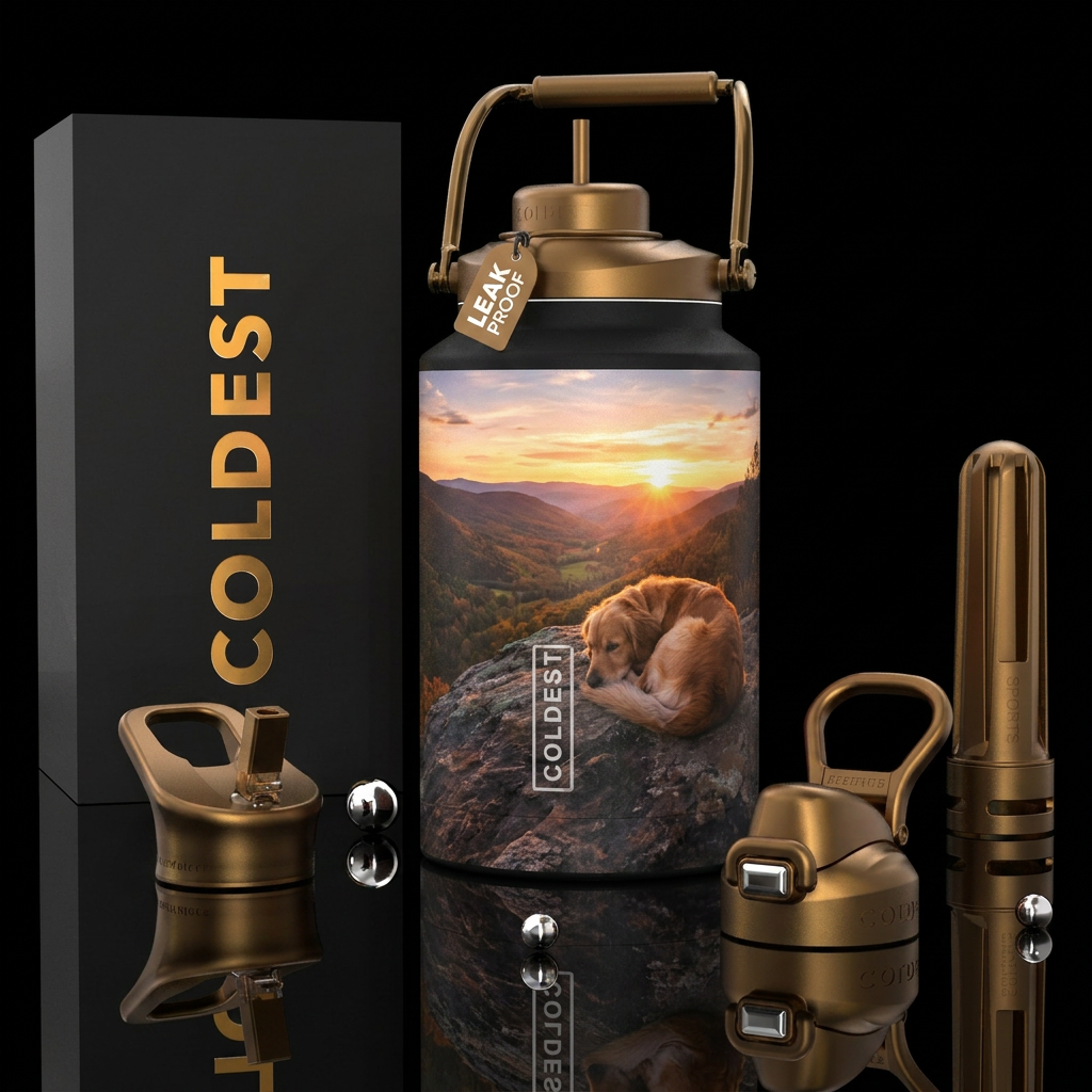 Dog settling in over the valley water bottle design