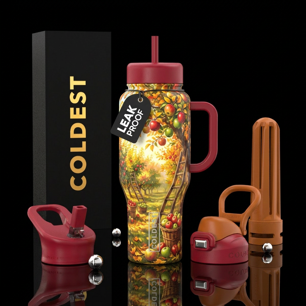 Fall apple picking water bottle design