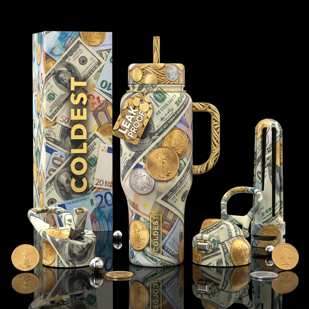 Money, money, money water bottle design