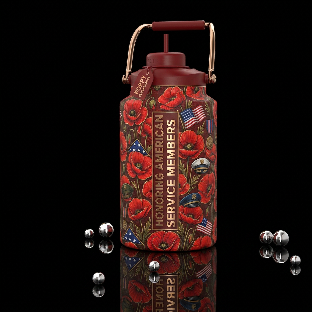 Poppies honoring American service members water bottle design
