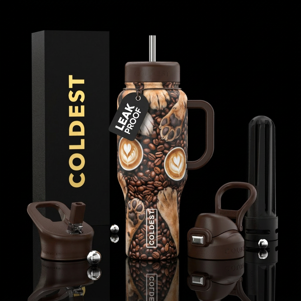 Puppies paws and coffee water bottle design