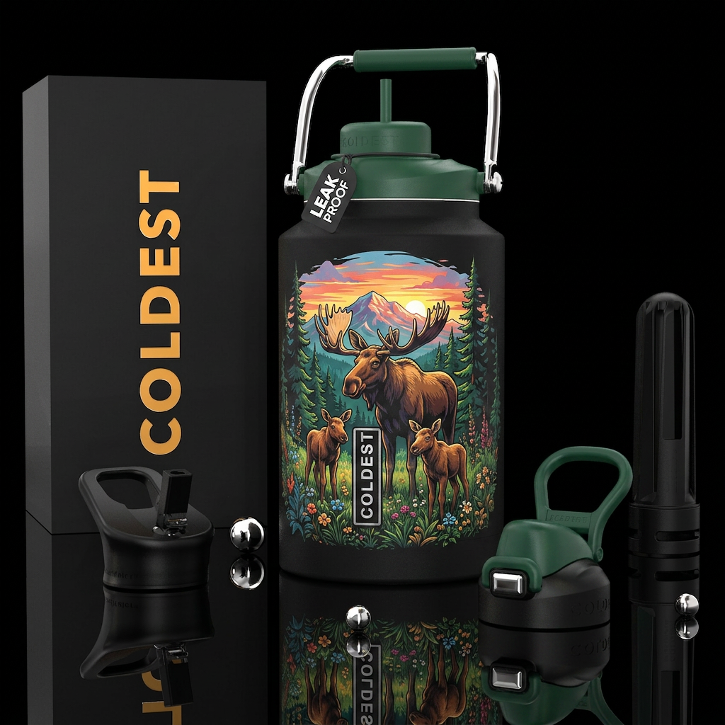 Mama moose and twins water bottle design