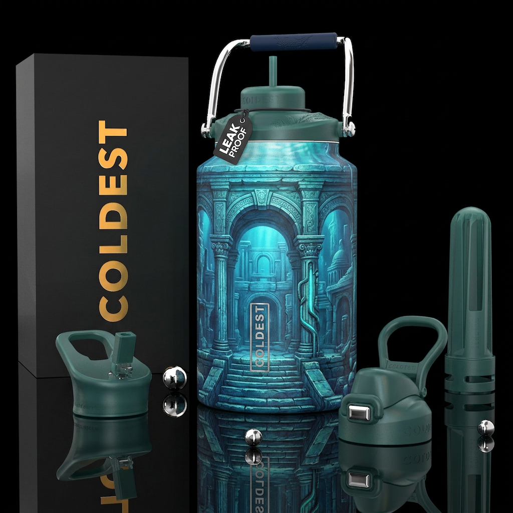 Lost City of Atlantis water bottle design