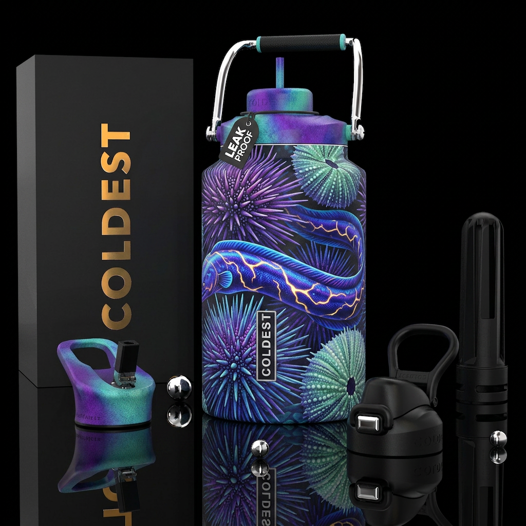 Sea urchins and electric eel water bottle design