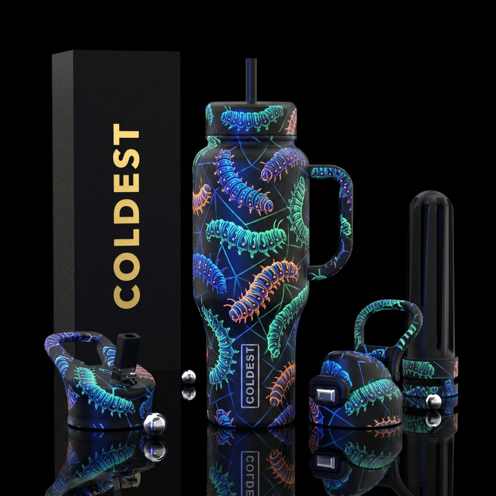 Glowie caterpillars water bottle design