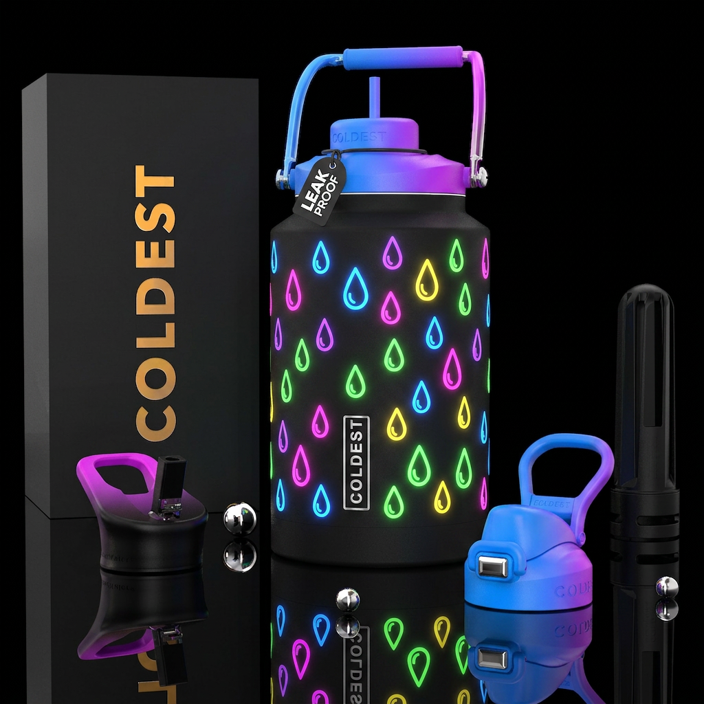 Glowie neon raindrops water bottle design
