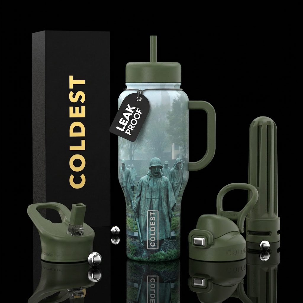 Foggy morning at DC Korean Memorial water bottle design