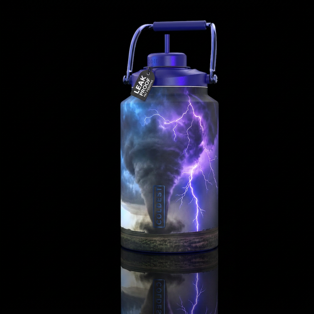 Tornado illuminated by lightning water bottle design
