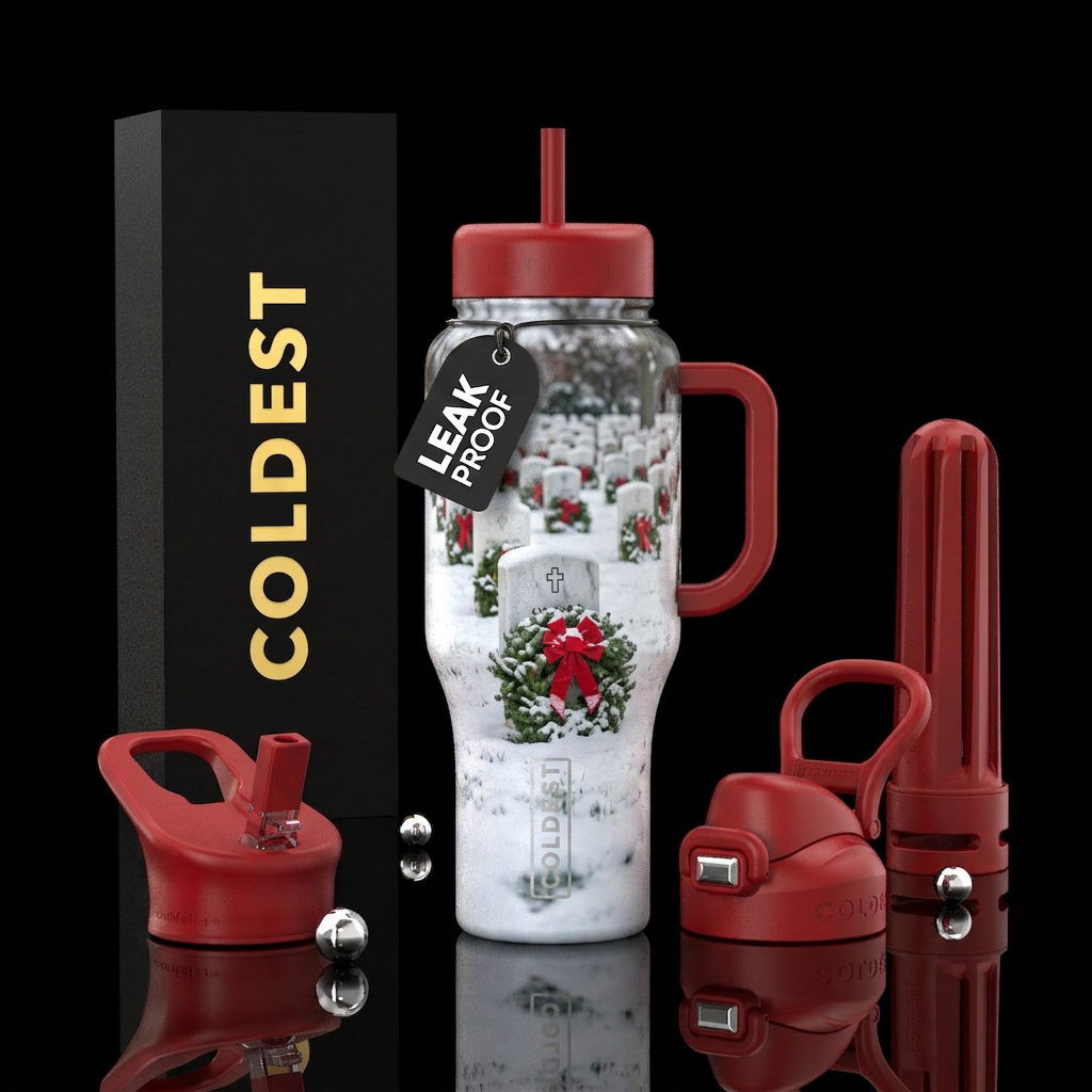 Snowy ground, Wreath laying at Arlington National ... water bottle design