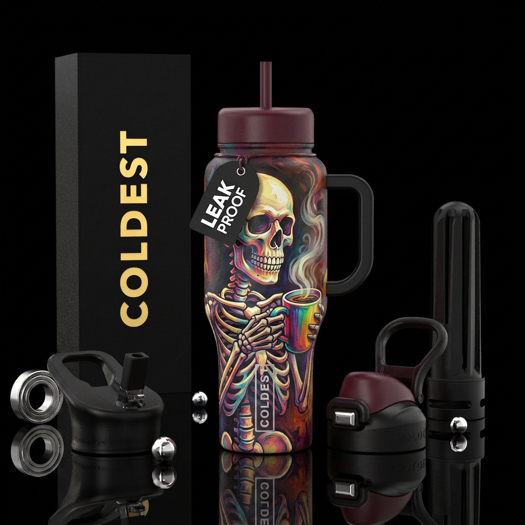 Skeleton drinking coffee water bottle design