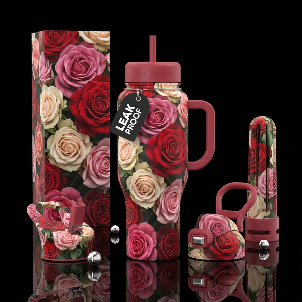 Roses in bloom water bottle design