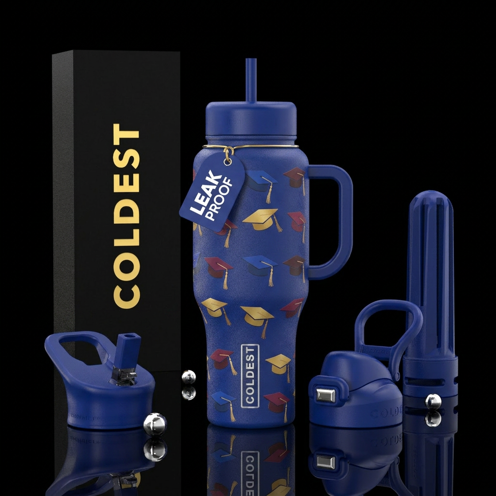 Graduation caps and tassels water bottle design
