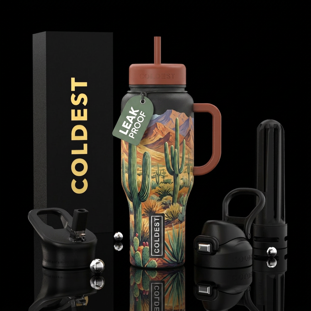 Saguaro cacti in the desert range water bottle design