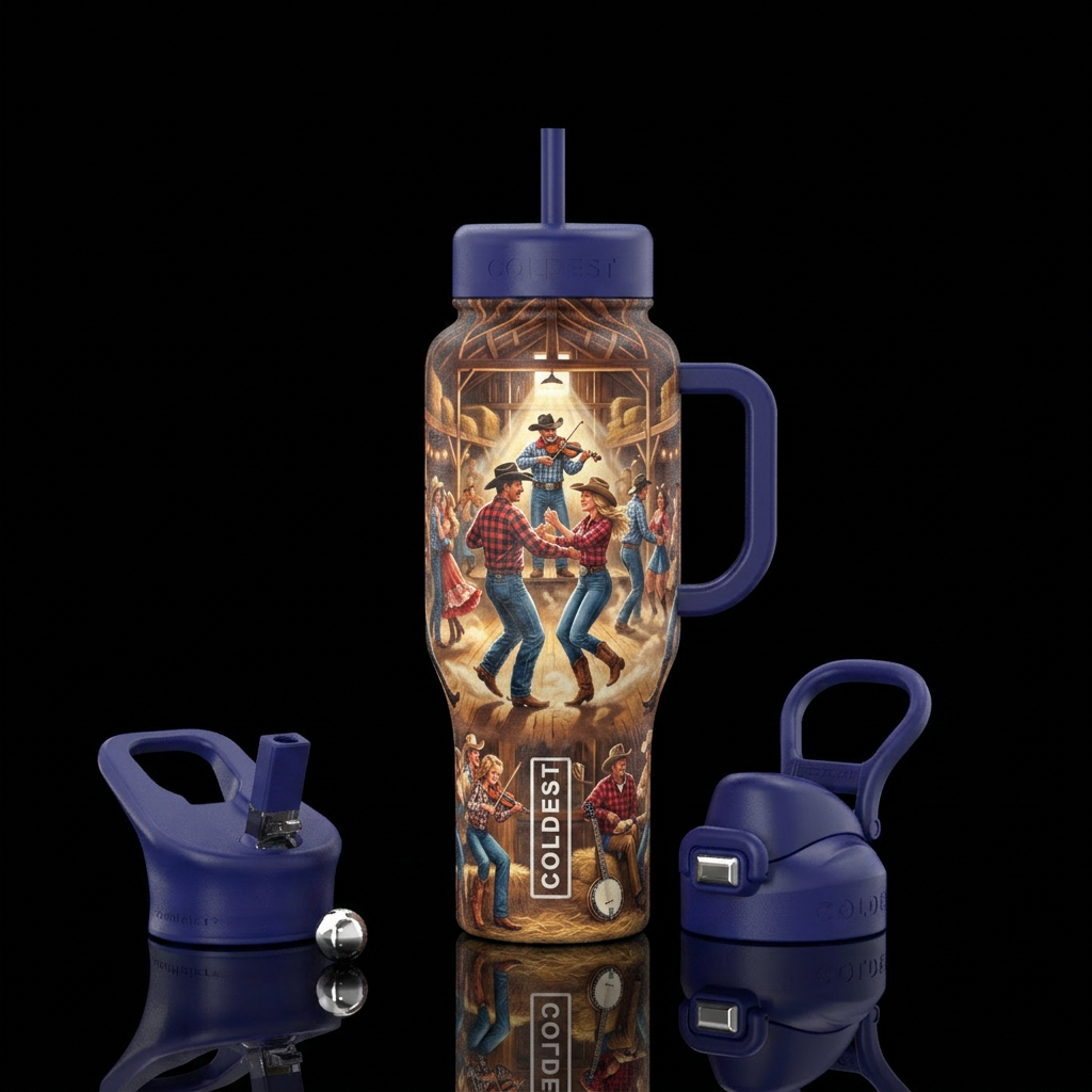 Cowboy barn dance water bottle design