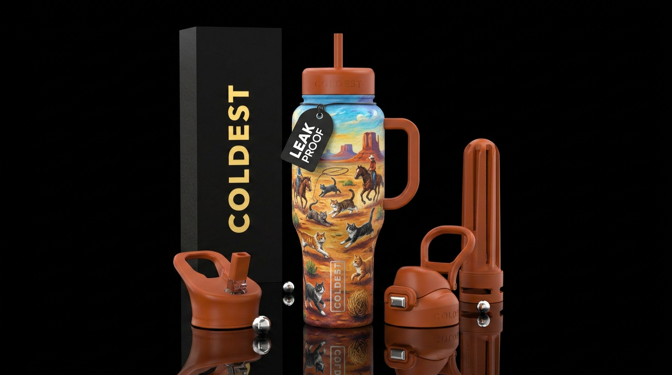 Herding cats western style water bottle design