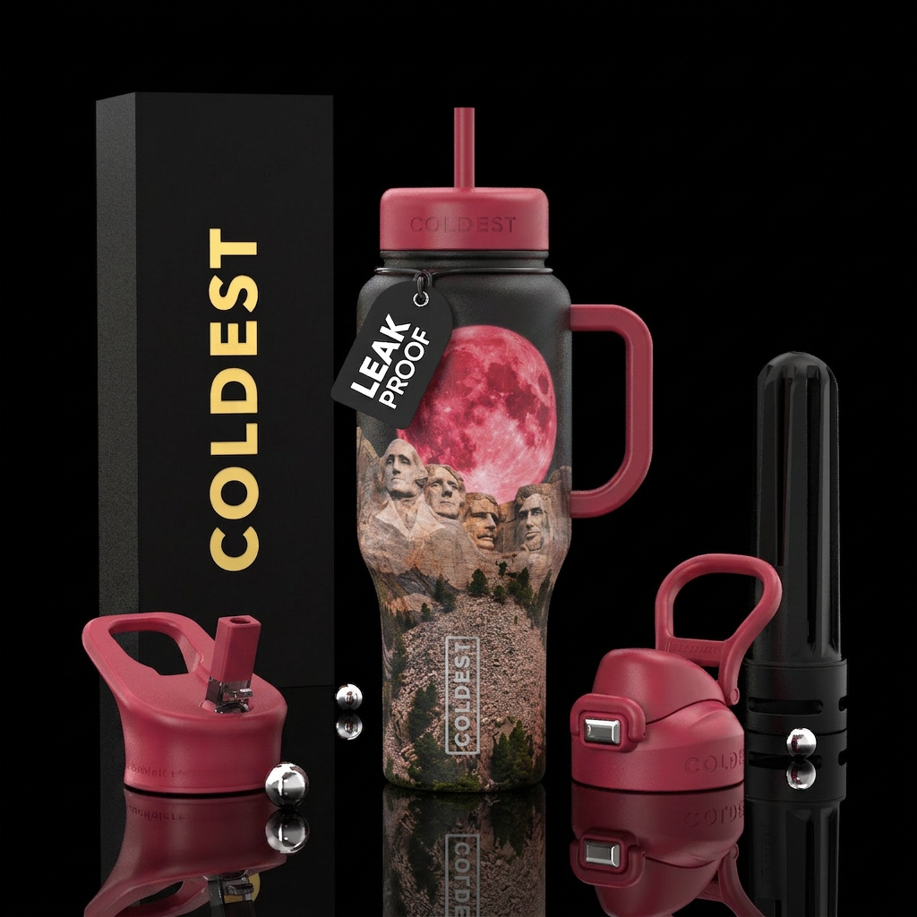 Strawberry moon over Mt Rushmore water bottle design