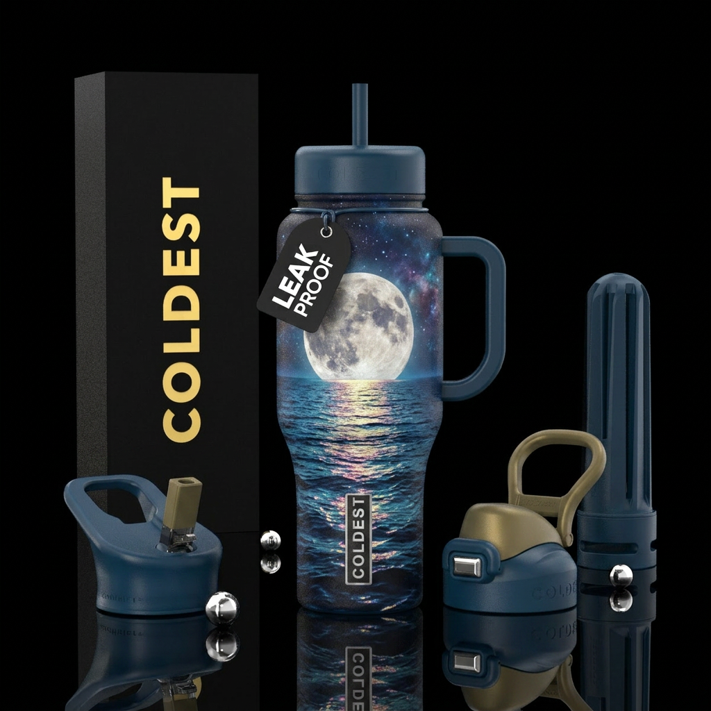 Moonrise over the ocean water bottle design
