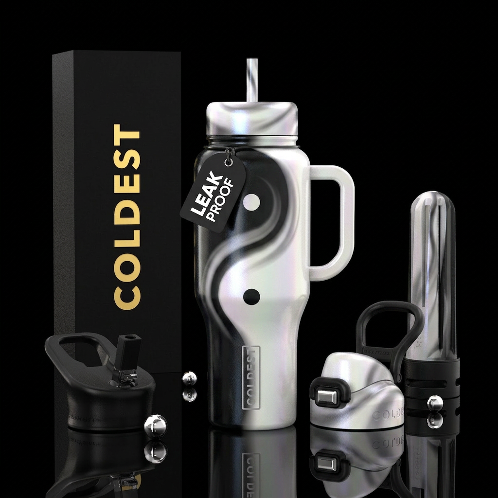 Yin-yang pearlized water bottle design