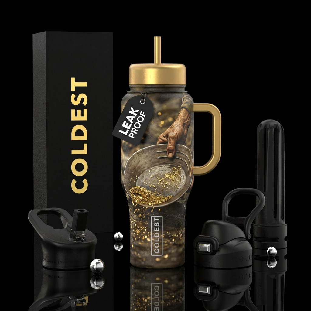 Panning for gold realistic water bottle design