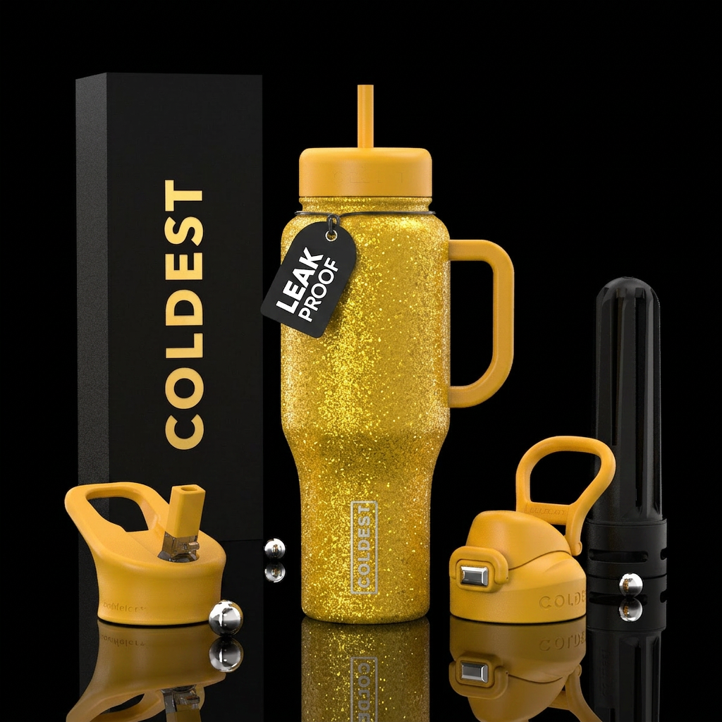 Sun yellow sparkles water bottle design