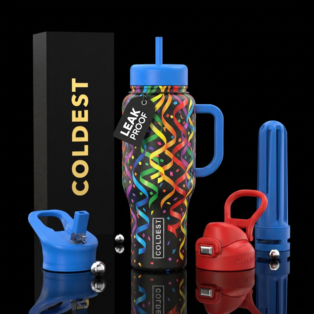 Rainbow streamers water bottle design