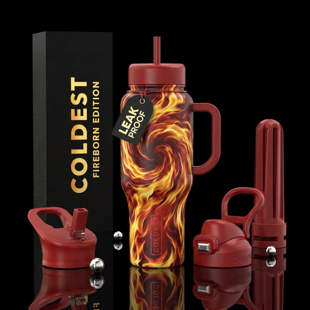 Spinning flames water bottle design