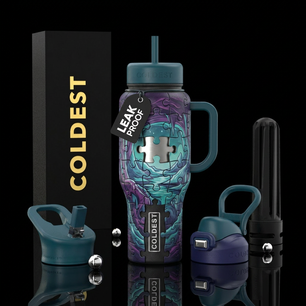 Black Coldest water bottle as a Jigsaw puzzle with... water bottle design