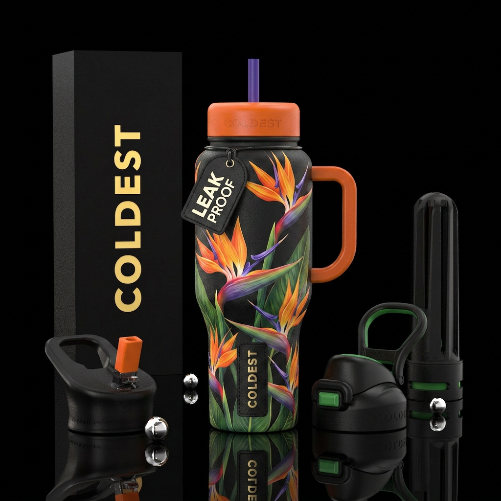 Bird of paradise flowers water bottle design