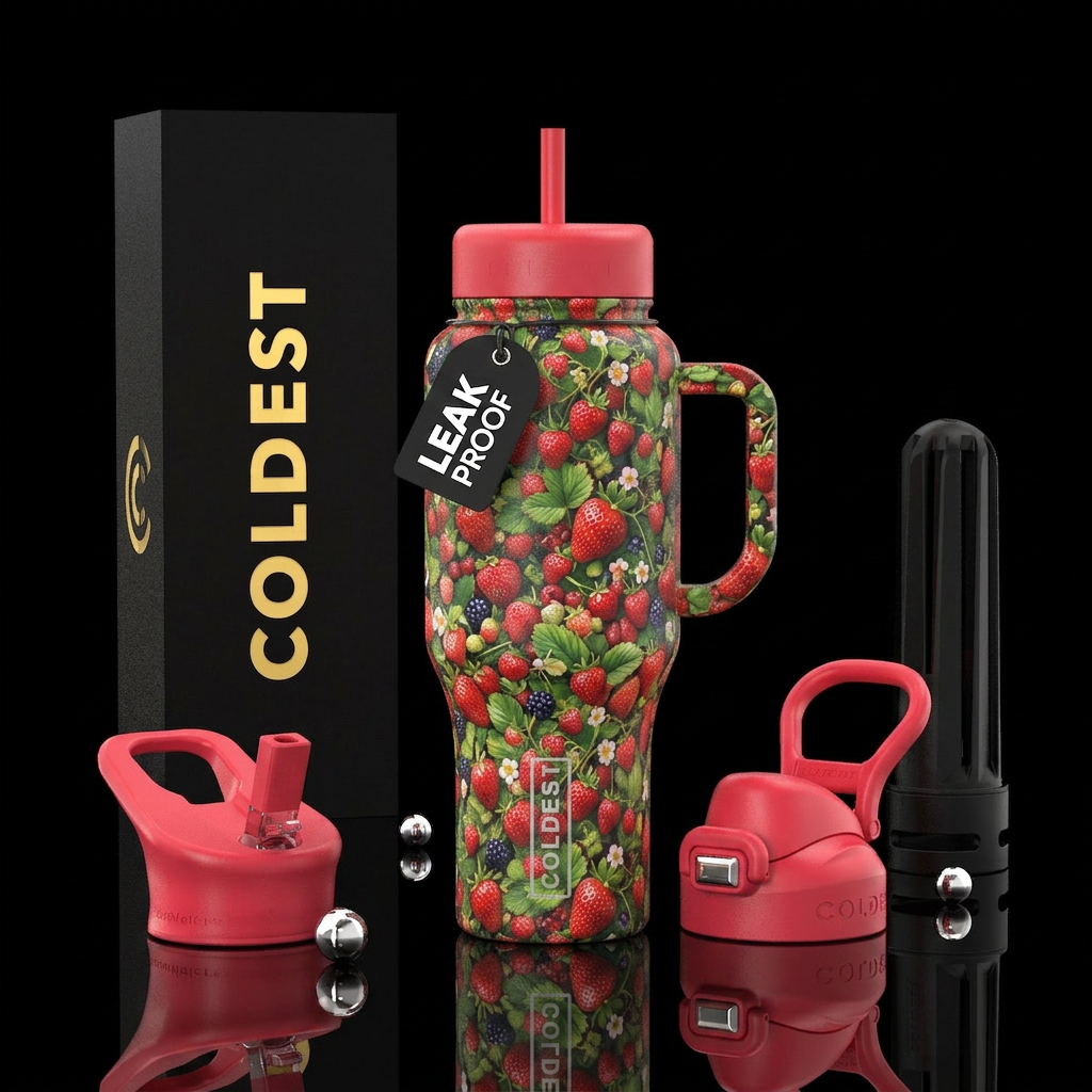 Strawberry fields forever water bottle design