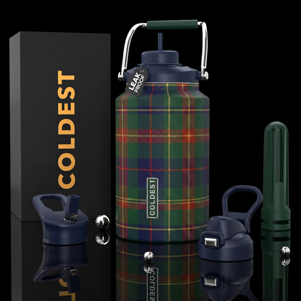 Tartan plaid water bottle design