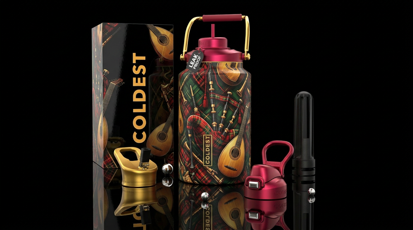 Bagpipes and lutes water bottle design