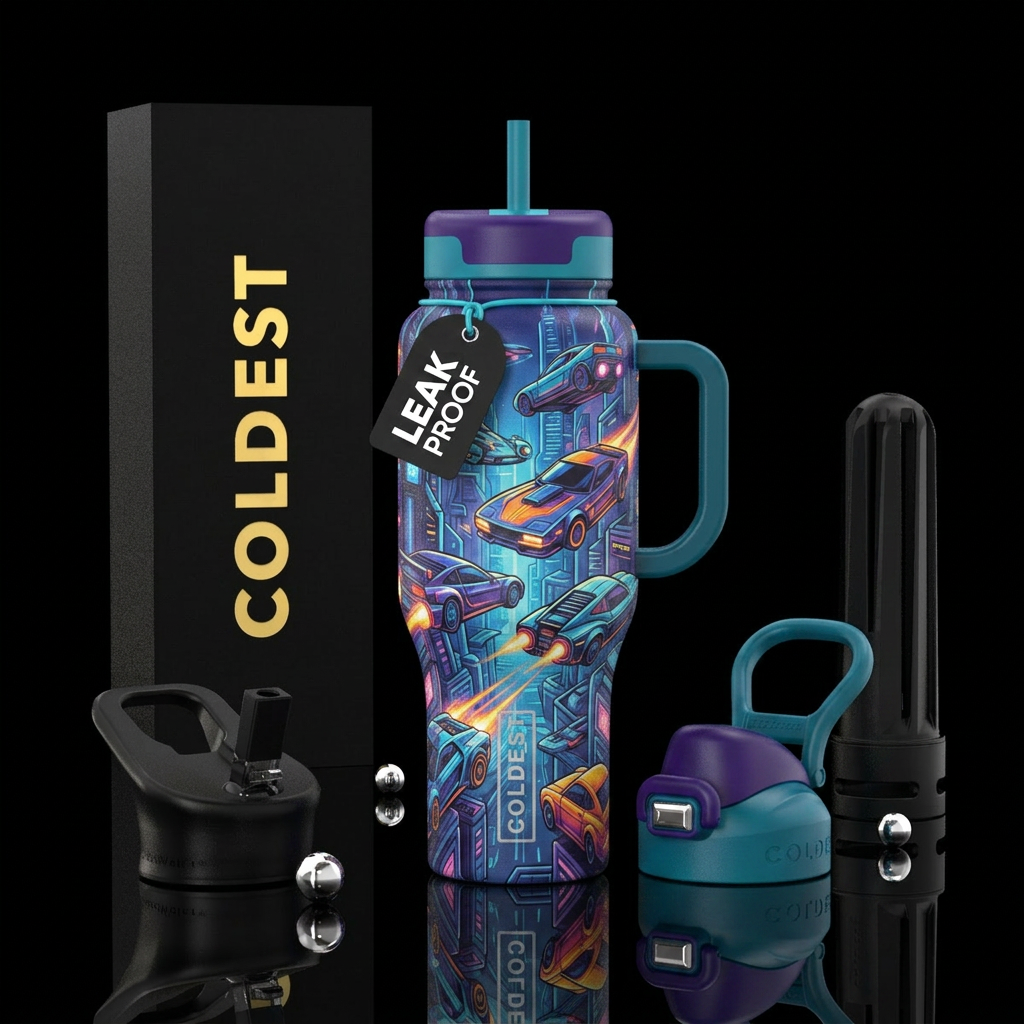 Futuristic flying cars water bottle design
