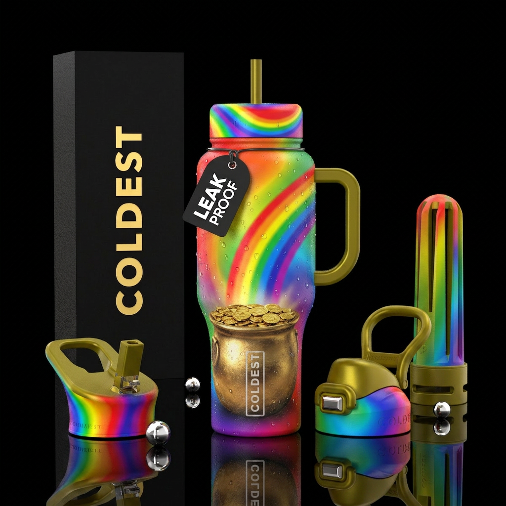 Pot of gold at the end of the rainbow with rainbow... water bottle design
