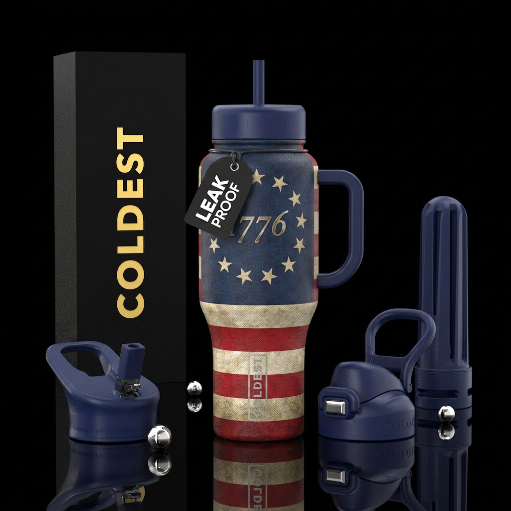1776 US flag water bottle design