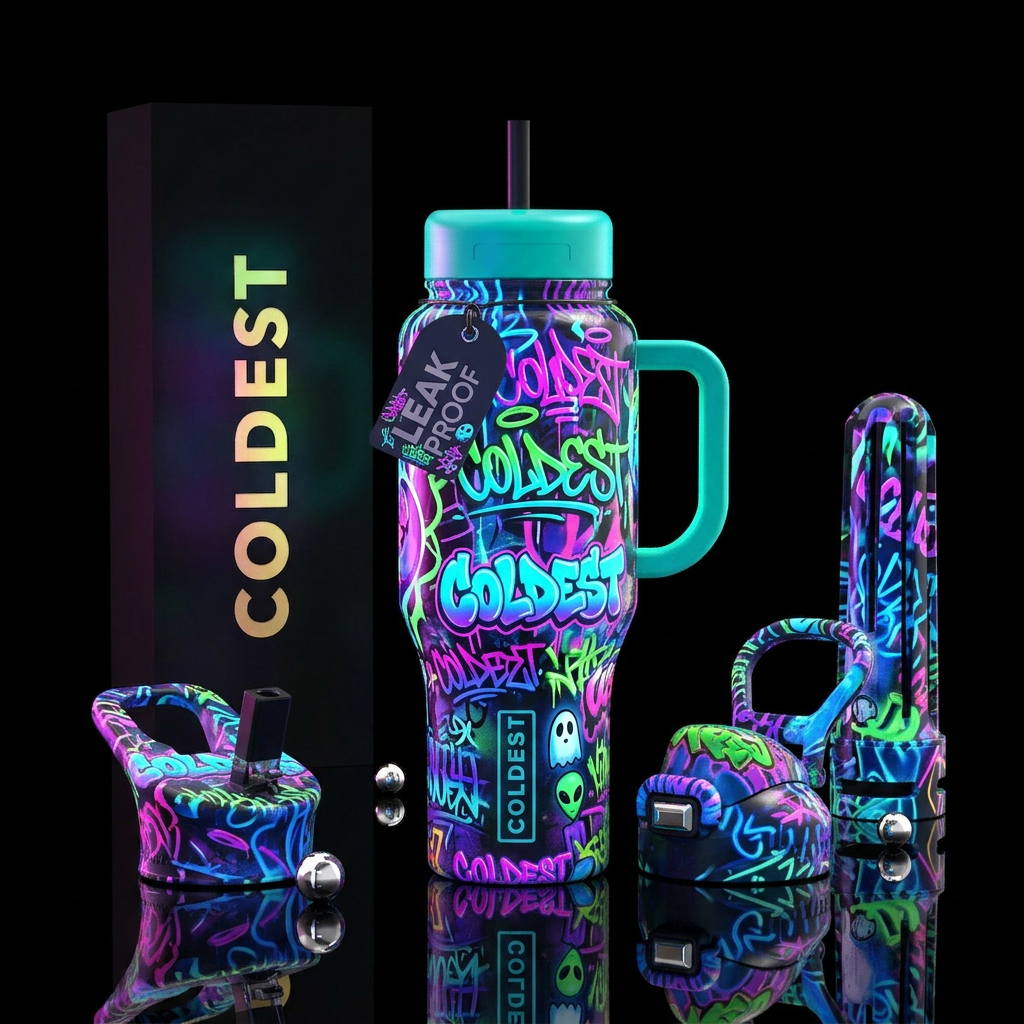Neon Glowie graffiti water bottle design