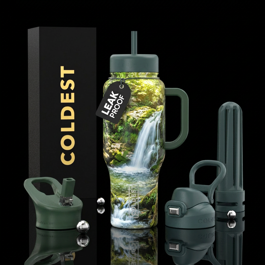 Natural springs and a waterfall water bottle design