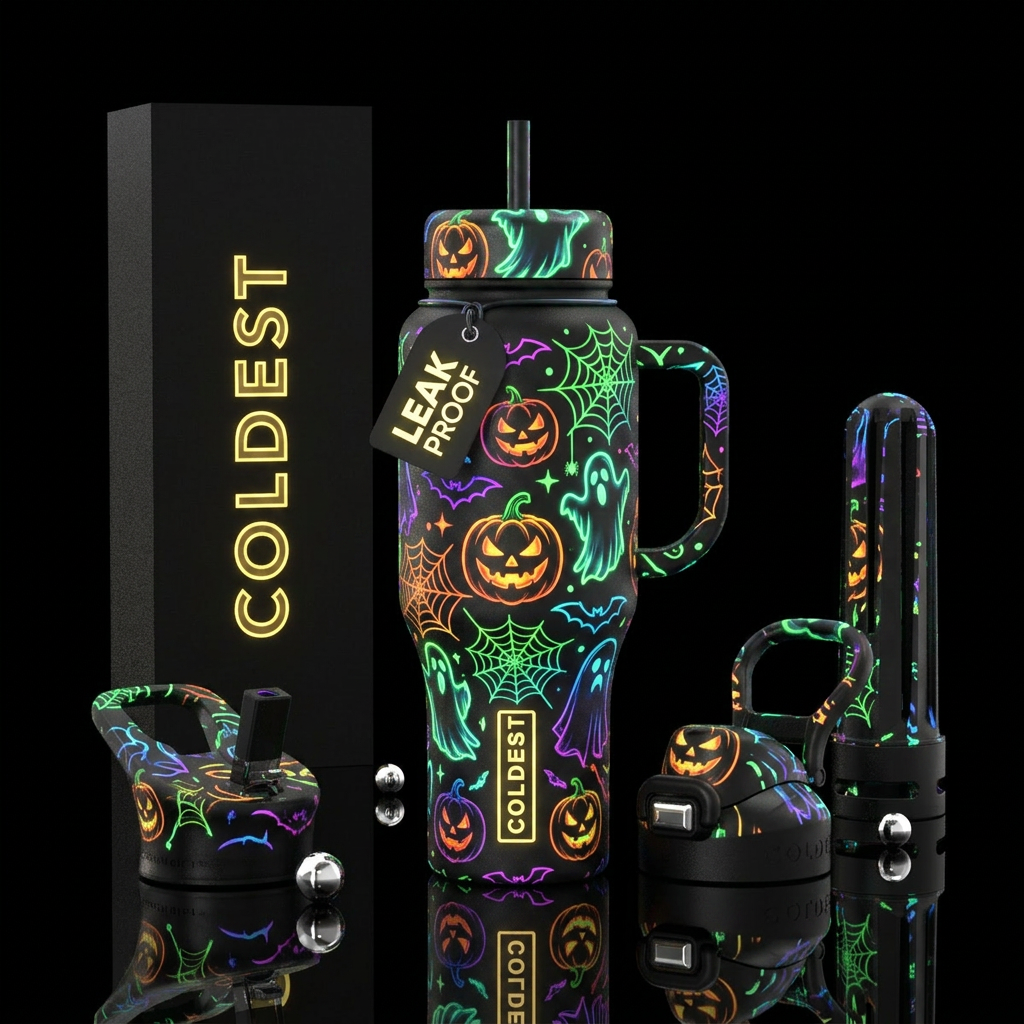 Classic Glowie Halloween water bottle design