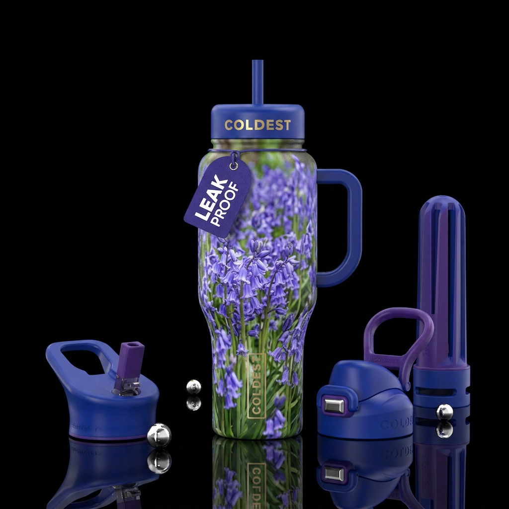 Fields of bluebells water bottle design