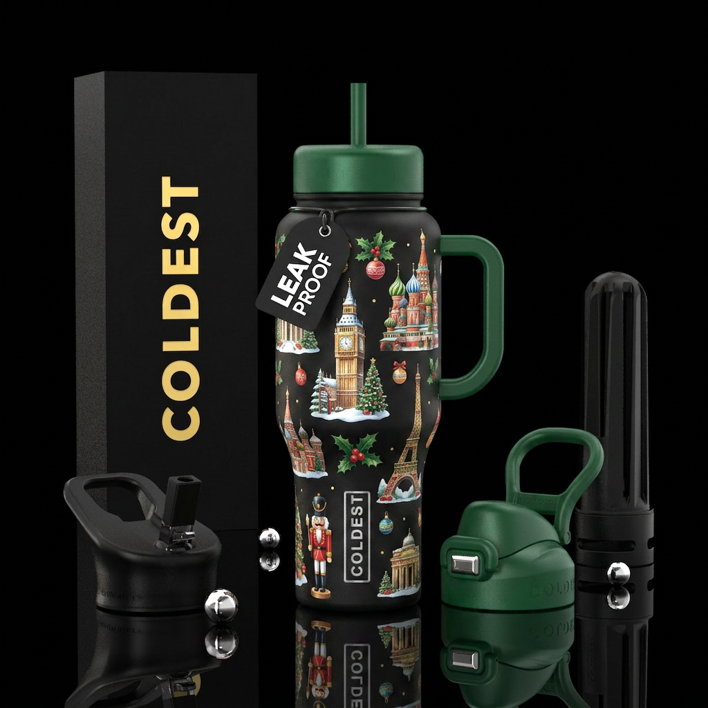 Christmas around the world water bottle design
