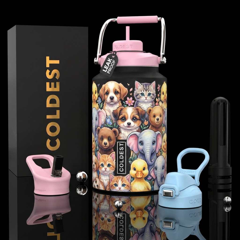 Baby animals water bottle design