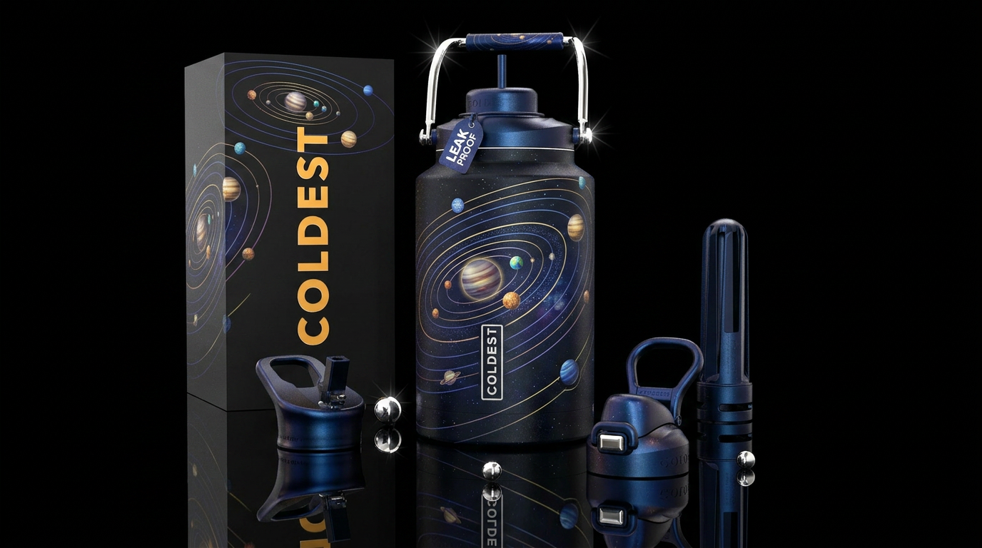 Planetary orbits water bottle design