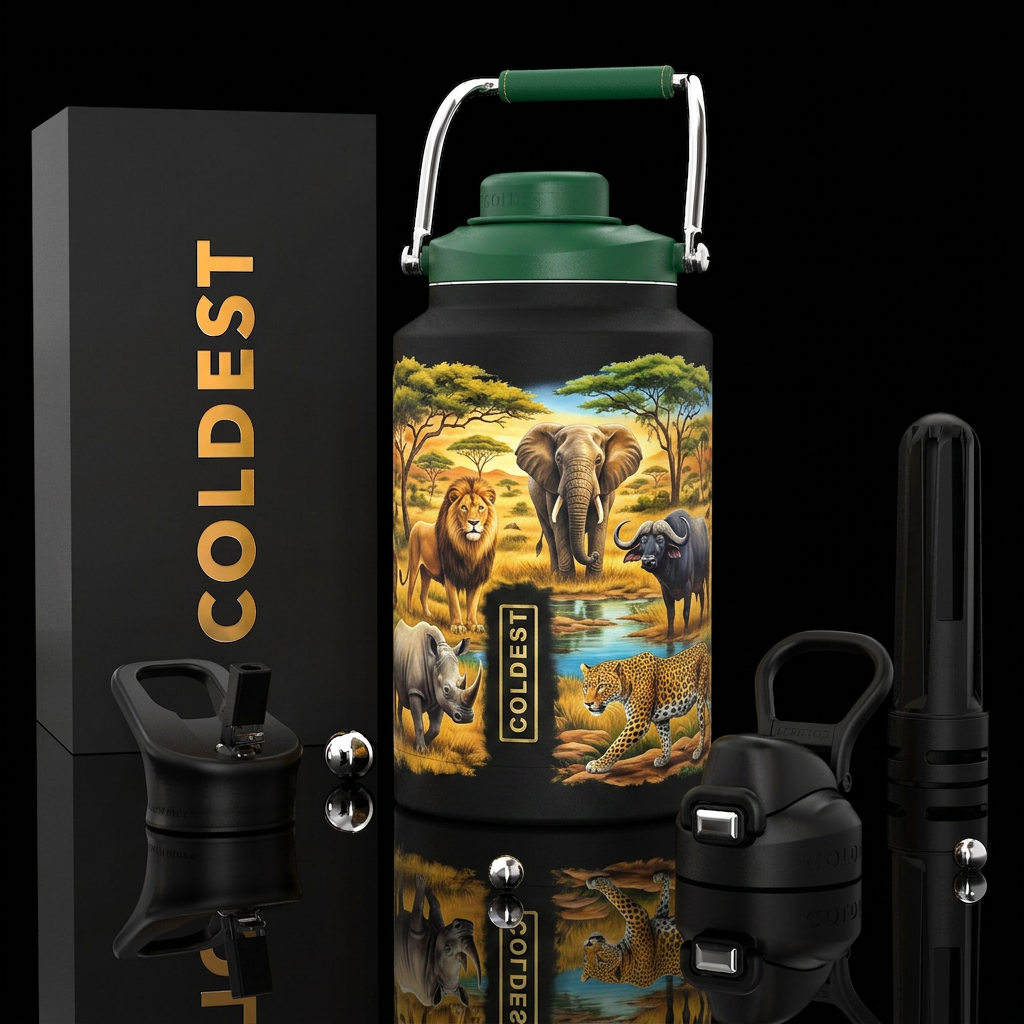Safari with the Big 5 water bottle design