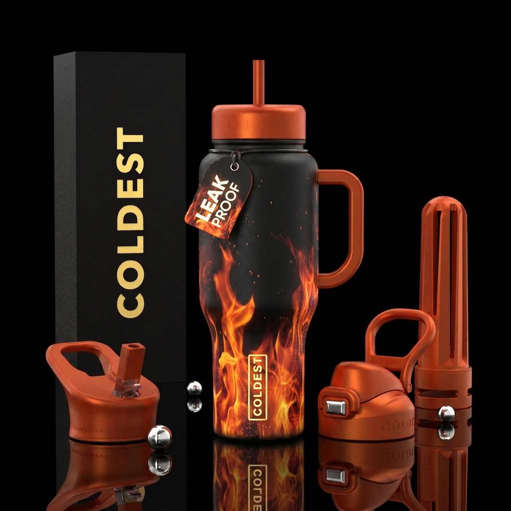 Glowie dancing flames water bottle design