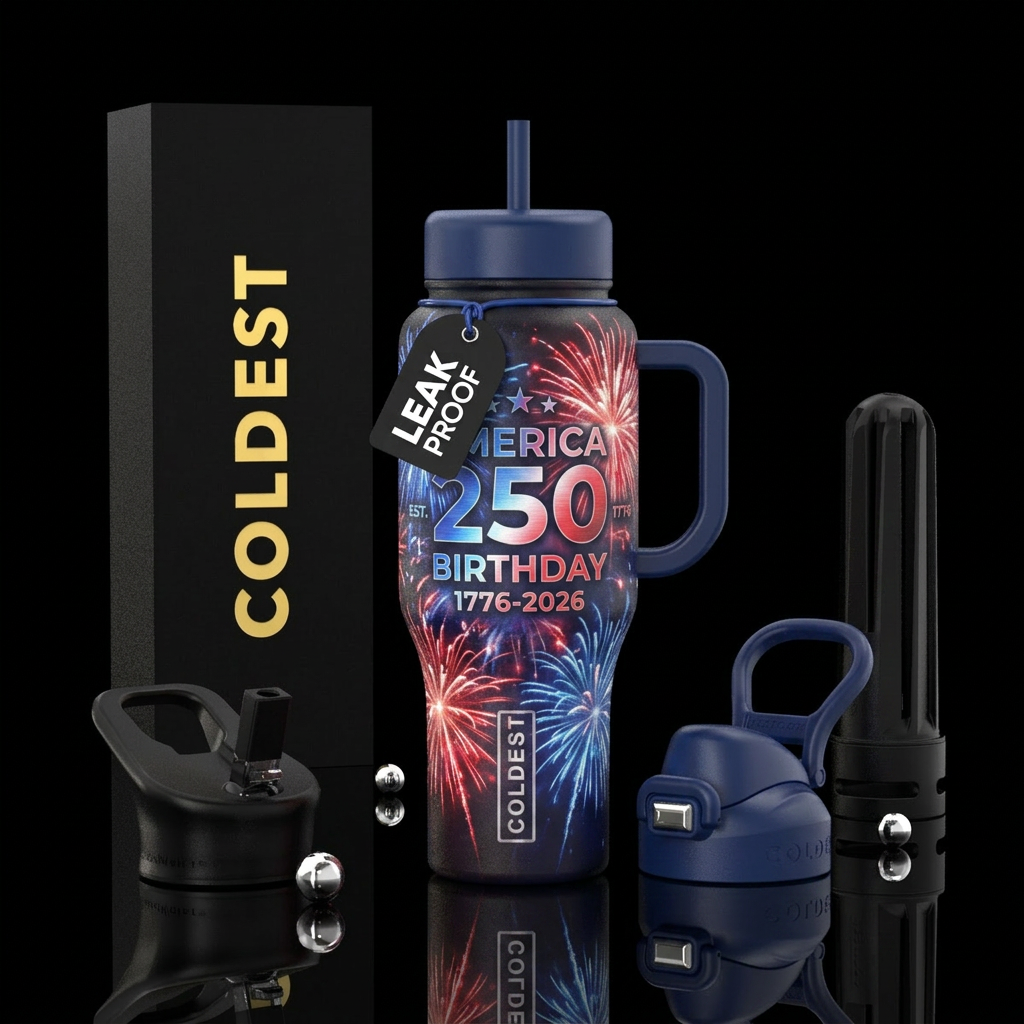 America 250th Birthday with fireworks water bottle design